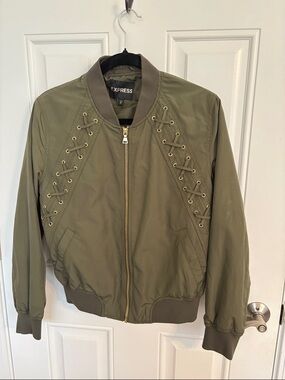 Express Olive Lace-Up Bomber Jacket